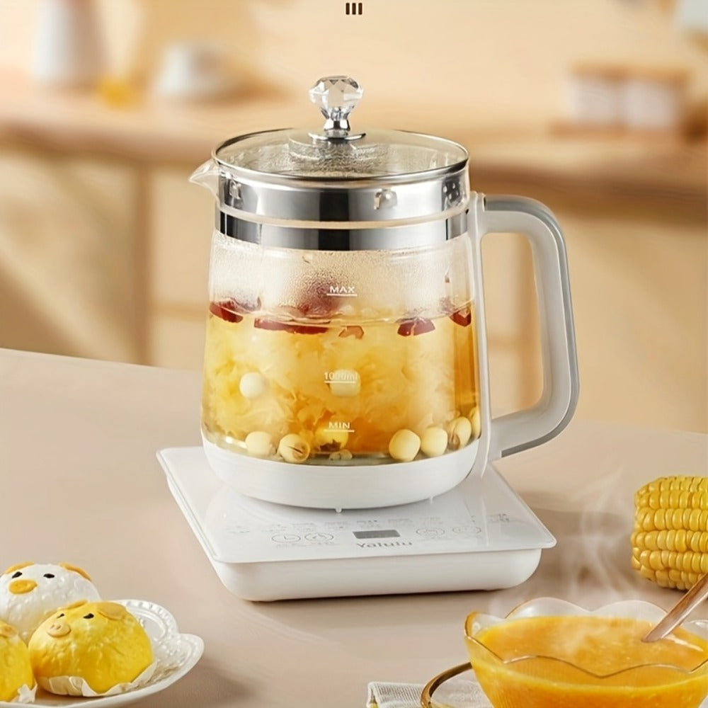 Electric Kettle 1.8L Multi-Function Health Pot 18 Functions Glass Lid SUS304 Tea Infuser Egg Steaming Rack Boiler Steamer for Tea Coffee Soup Oatmeal US Plug