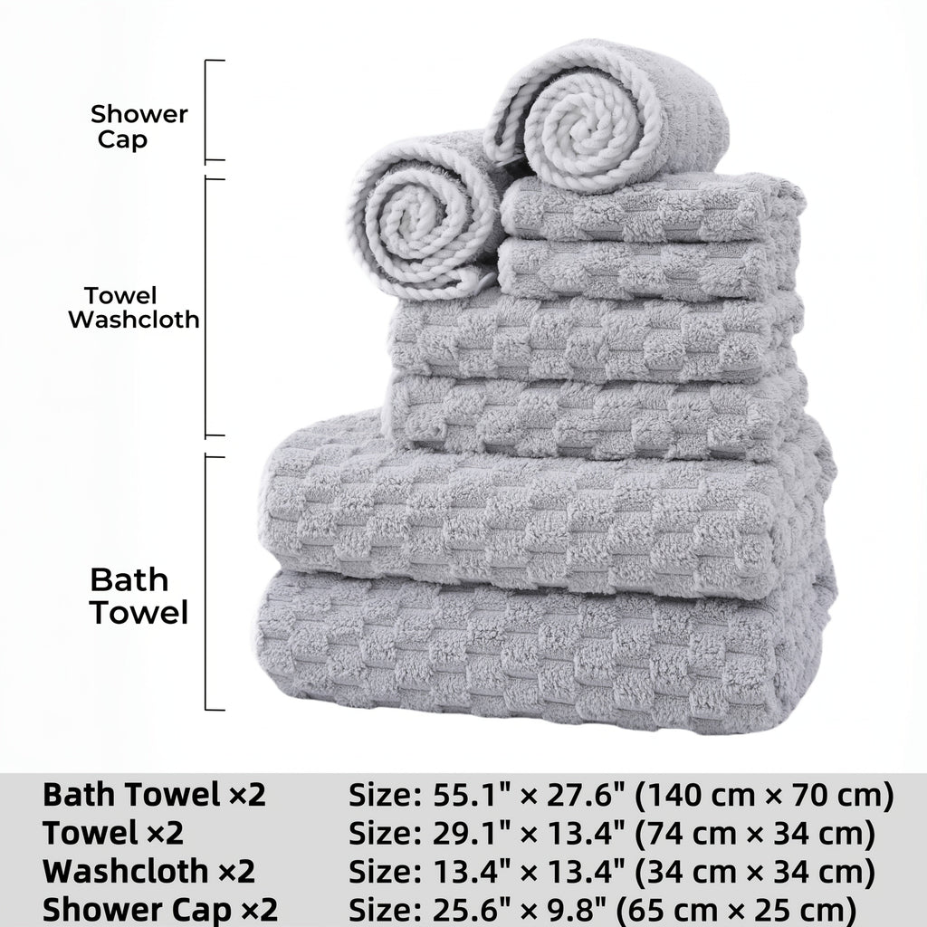 Waffle Weave Bath Towels Set 4 Pack or 8 Pack - Ultra Soft Super Absorbent Quick Dry Microfiber Moire Textured Towels | Spa Gym Travel Daily Use | Multi-Color Sets Gray Pink Blue Beige Gift Set