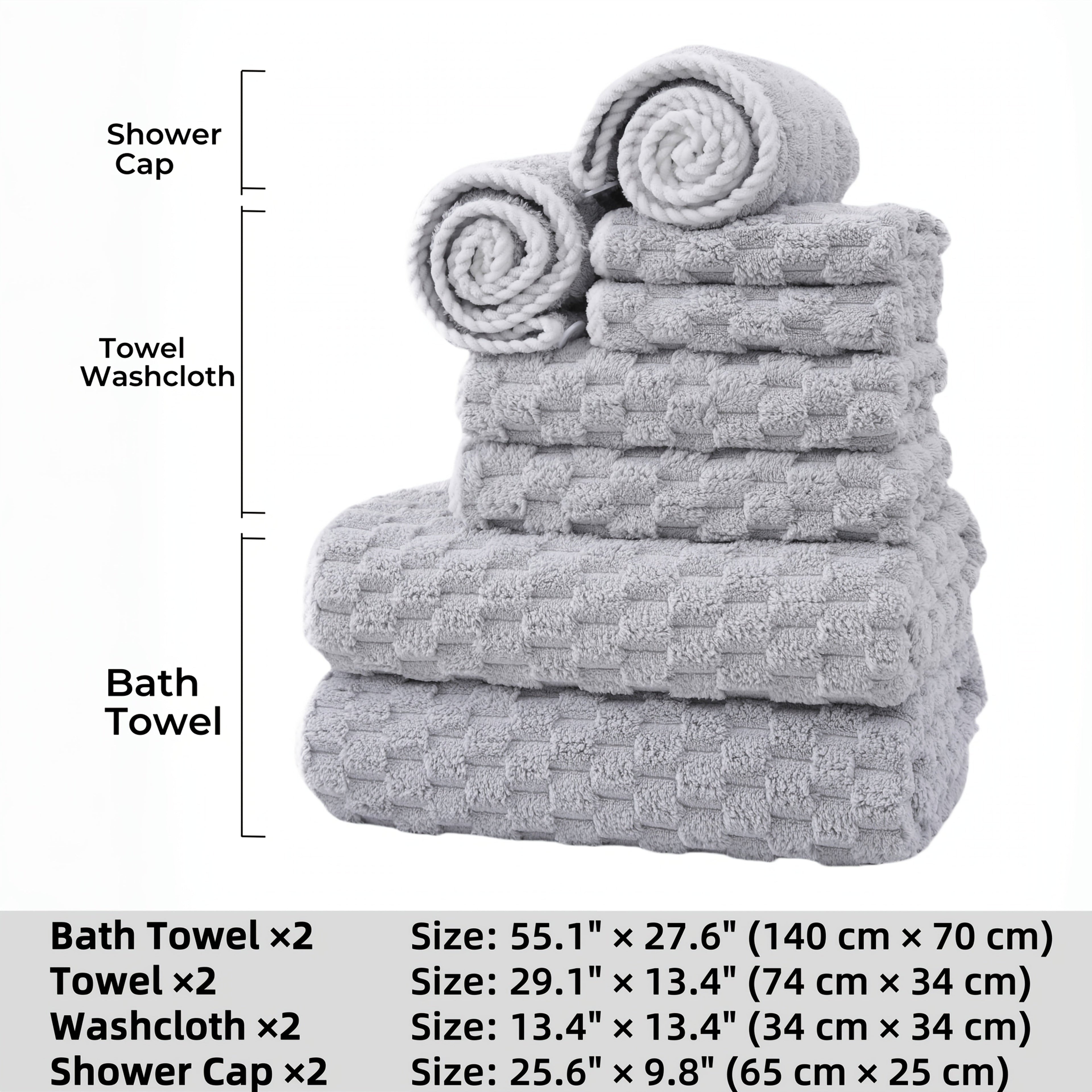Waffle Weave Bath Towels Set 4 Pack or 8 Pack - Ultra Soft Super Absorbent Quick Dry Microfiber Moire Textured Towels | Spa Gym Travel Daily Use | Multi-Color Sets Gray Pink Blue Beige Gift Set