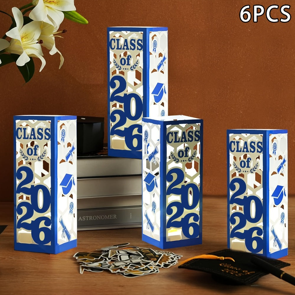 Graduation Centerpiece Set 6pcs Class of 2026 ¨C Decorative Lantern Box Table Decorations for High School & College Graduation Party, Photo Booth Props, Party Kit in Red Blue Green Purple Maroon