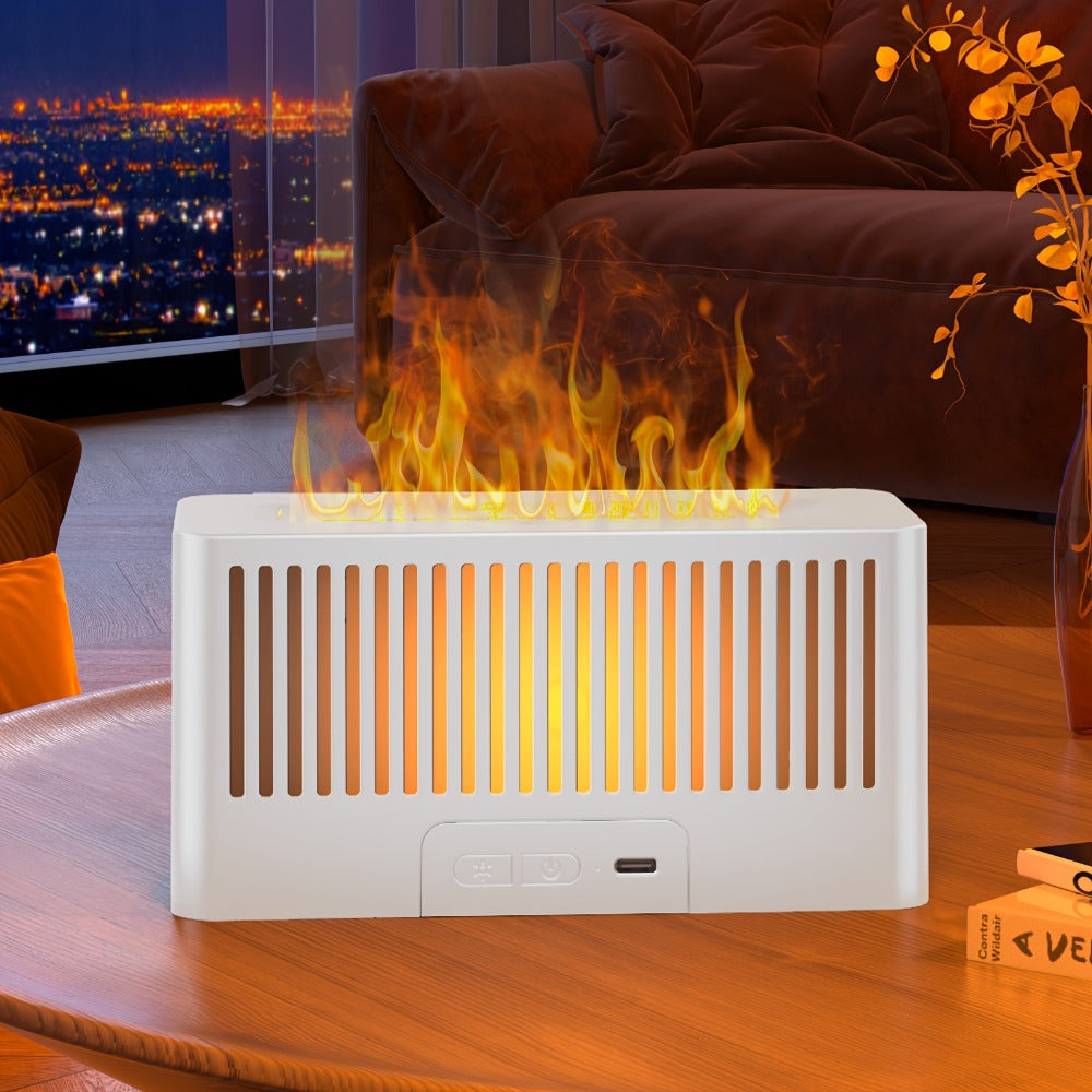 Flame Humidifier with 7-Color Simulated Fire Effect | USB Aromatherapy Essential Oil Diffuser & Cool Mist Humidifier for Living Room, Bedroom & Office | Atmosphere Decor Gift | Black & White