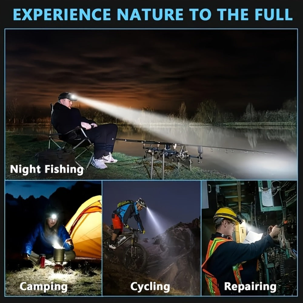 LED Headlamp 1700LM XHP-70 Aluminum Alloy with 6000mAh Rechargeable Battery ¨C 3 Modes Adjustable Spotlight Floodlight Head Lamp for Camping Hiking Hunting Fishing Outdoor Adventure
