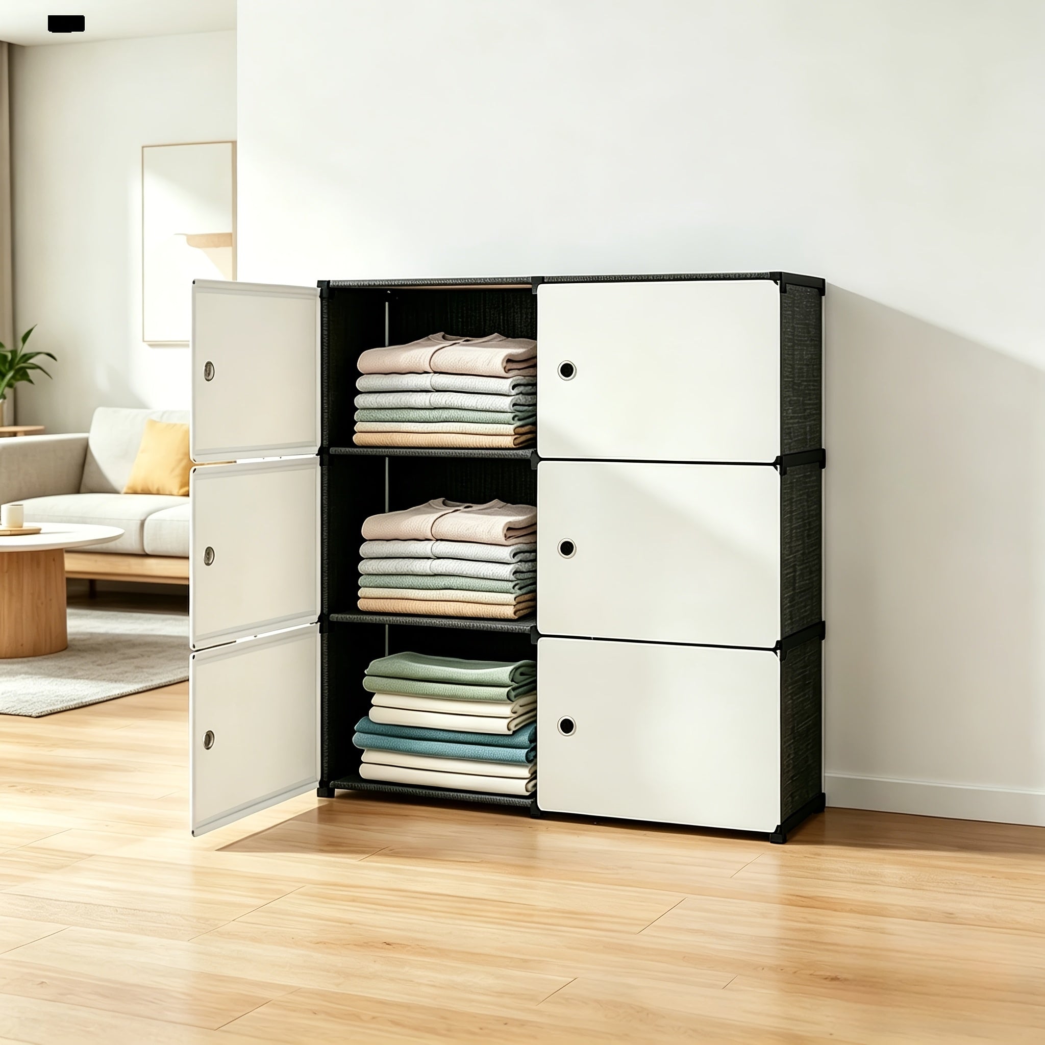Modular Storage Cabinet with Magnetic Door, 3-Tier & 4-Tier Closet Organizer, Large Capacity Wardrobe Storage Unit, Dust-Proof Odor-Free Stackable Shelves, Easy Assembly for Bedroom Dorm Apartment Living Room