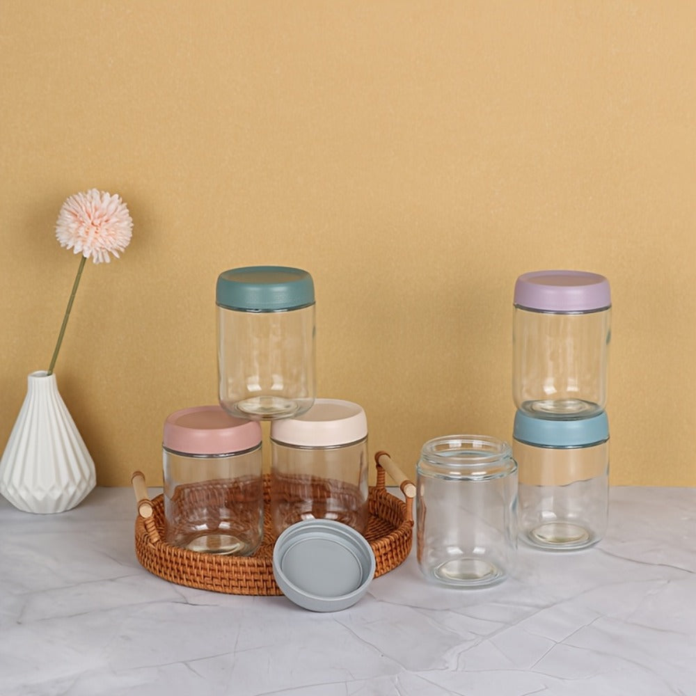 Wide Mouth Mason Jars with Airtight Lids 6 Pack 16oz - Glass Food Storage Containers for Overnight Oats Yogurt Snacks Spices and Salad, Clear Round Glass Jars with Optional Protective Silicone Sleeves for Kitchen Pantry and Meal Prep