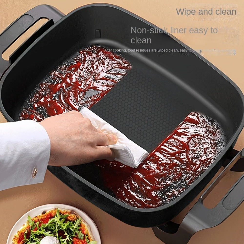 Electric Ceramic Non-Stick Pot 12x12 Inch 1500W Square Skillet with Glass Lid Adjustable Temperature Frying Baking Steaming Boiling Easy Clean Home Kitchen Cookware