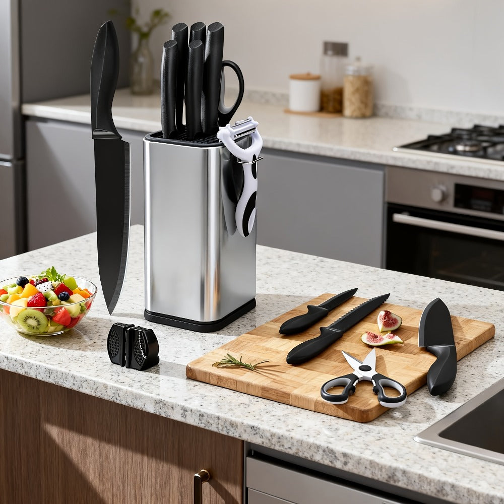 Stainless Steel Kitchen Knife Set Chef Knife Damascus Black Knife Block