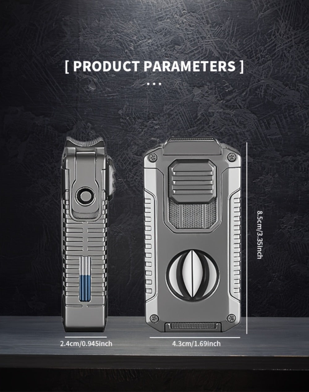 Windproof Tri-Jet Flame Butane Lighter 5-in-1 Metal Refillable - Adjustable Flame Cigar Lighter with Transparent Gas Chamber for BBQ Camping Candles Gift