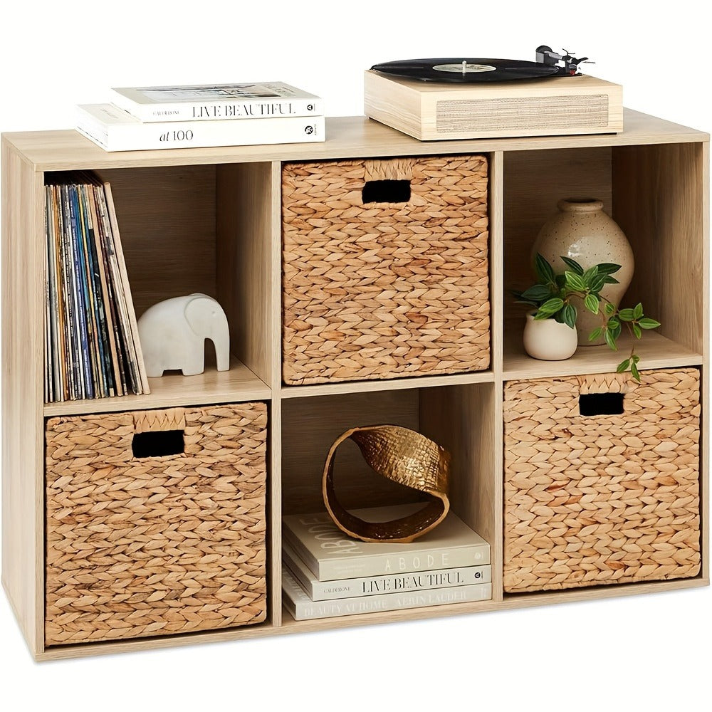 Water Hyacinth Storage Baskets 11in - Handwoven Stackable Cube Baskets for Shelves Closet Laundry, Natural Wicker Organizer Bins