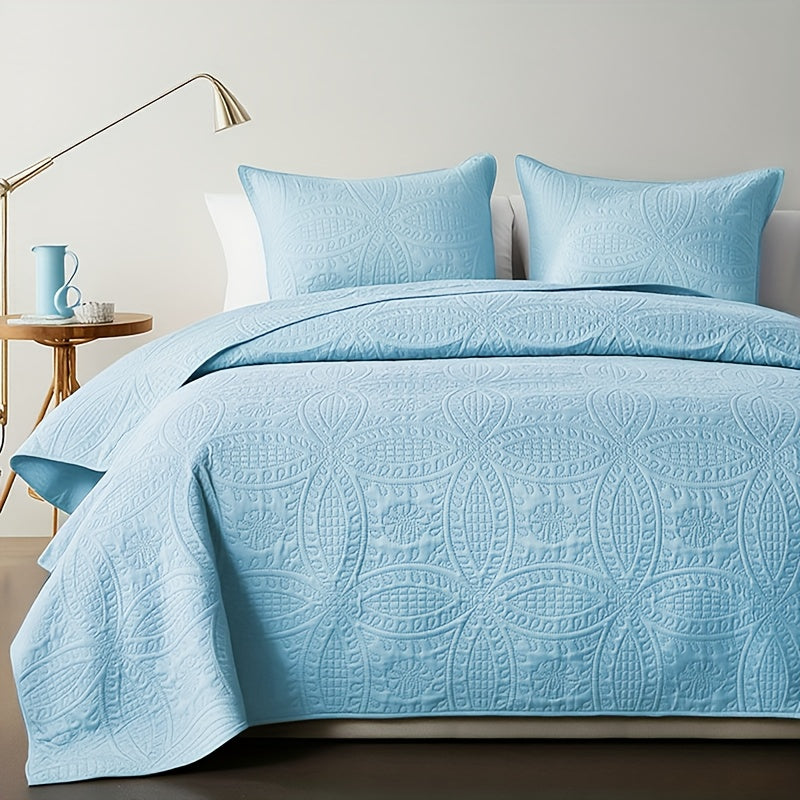 Quilt Set Bedspread with Pillowcases - Lightweight Microfiber Coverlet Twin Full Queen King, Soft Breathable Coin Pattern Comforter Set for Bedroom Dorm School