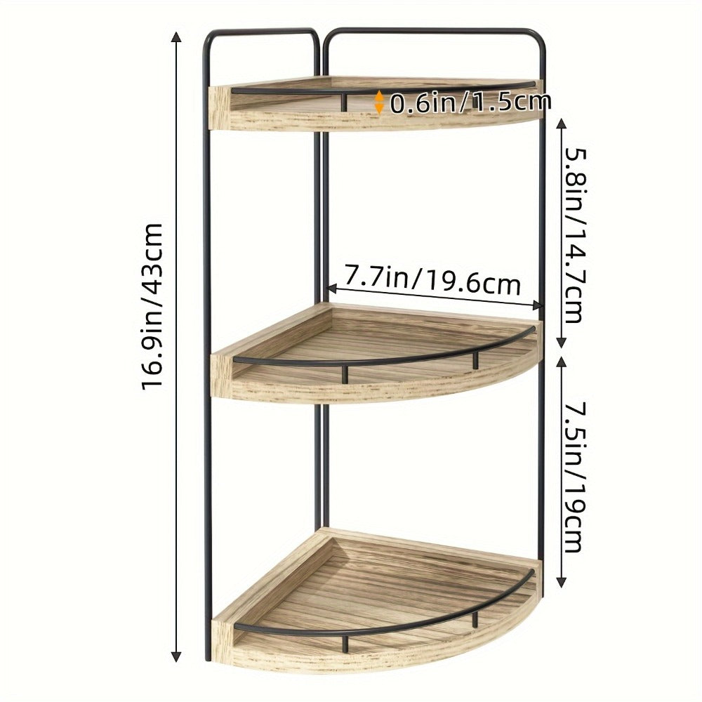 3-Layer Rustic Corner Countertop Storage Rack ¨C 16.93¡± Wooden Vanity Organizer & Space-Saving Shelf for Bathroom, Kitchen & Bedroom ¨C Farmhouse Corner Shelf for Countertop Display & Organization