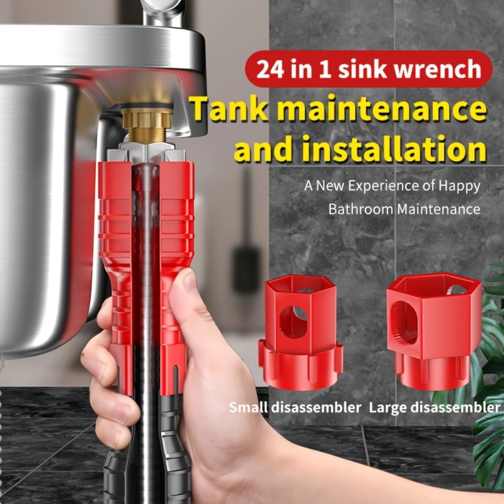 24-in-1 Sink Wrench Faucet Repair Tool Kit Multi-Function Basin Wrench Long Non-Slip Handle for Kitchen Bathroom Plumbing