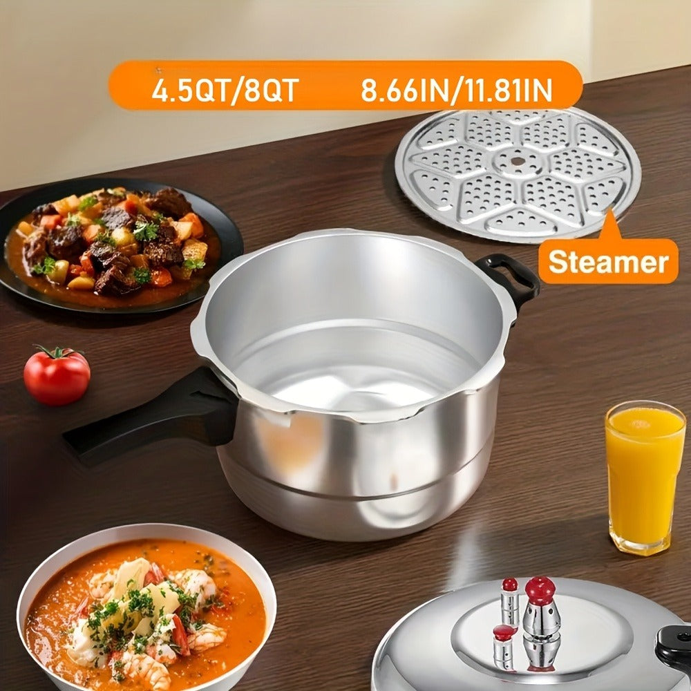 Aluminum Pressure Cooker Stovetop - 4.5Qt & 8Qt with Exhaust Valve & Multiple Safety Protections, Compatible with Gas & Induction Stoves, Canning Rack Included, Family Meals & Catering