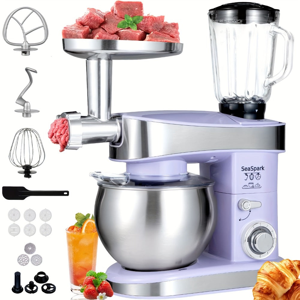 Stand Mixer 6-in-1 400W with 6.3QT Stainless Steel Bowl ¨C 6-Speed & Pulse Tilt-Head Kitchen Mixer with Dough Hook Beater Whisk Juicer Meat Grinder Noodle Press | Electric Food Mixer Black Red Purple Silver
