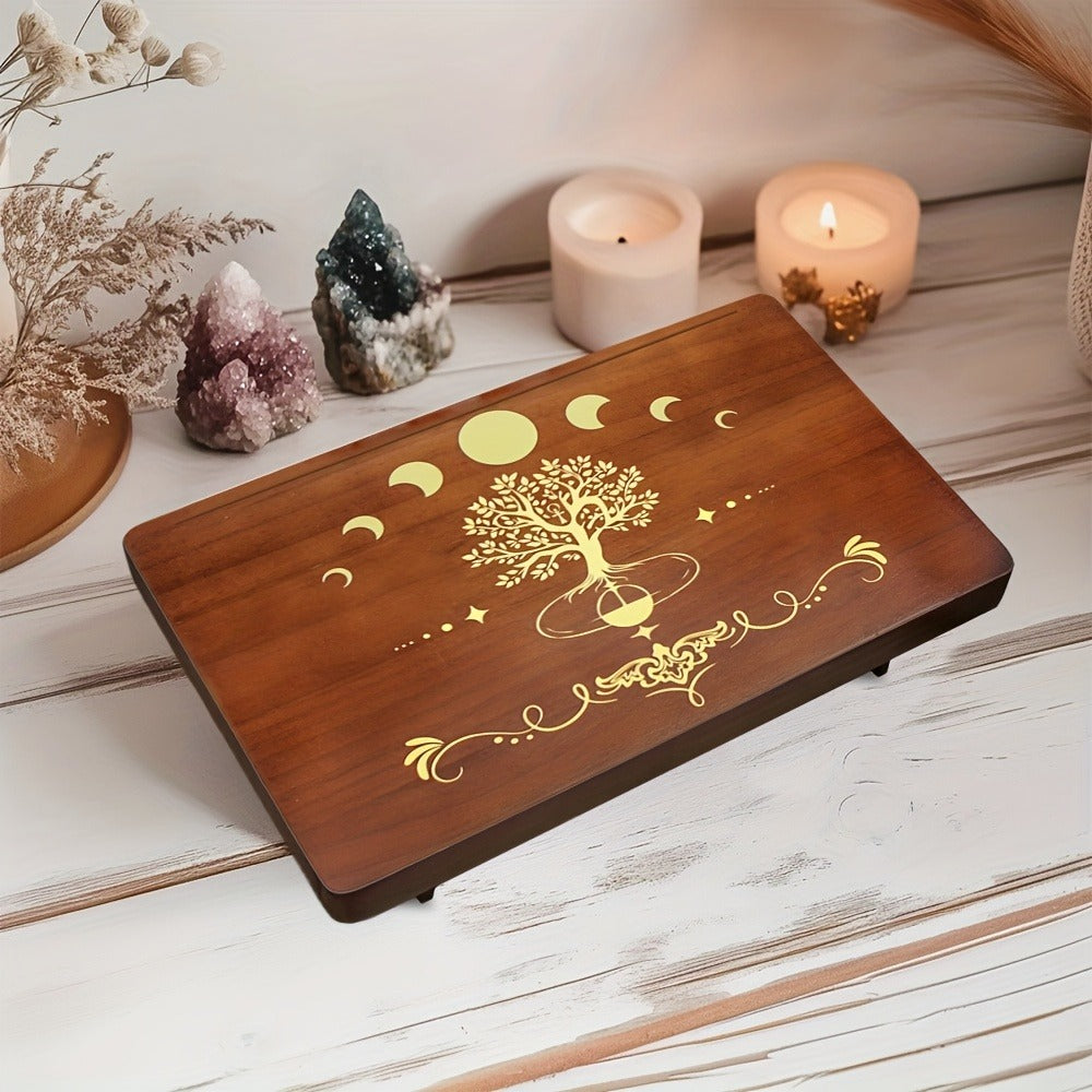 Crystal Display Stand Wooden Divining Table for Meditation Altar Witchcraft Decor - Bohemian Spiritual Tabletop Organizer for Crystals, Tarot Cards & Ritual Accessories, Boho Home Decor