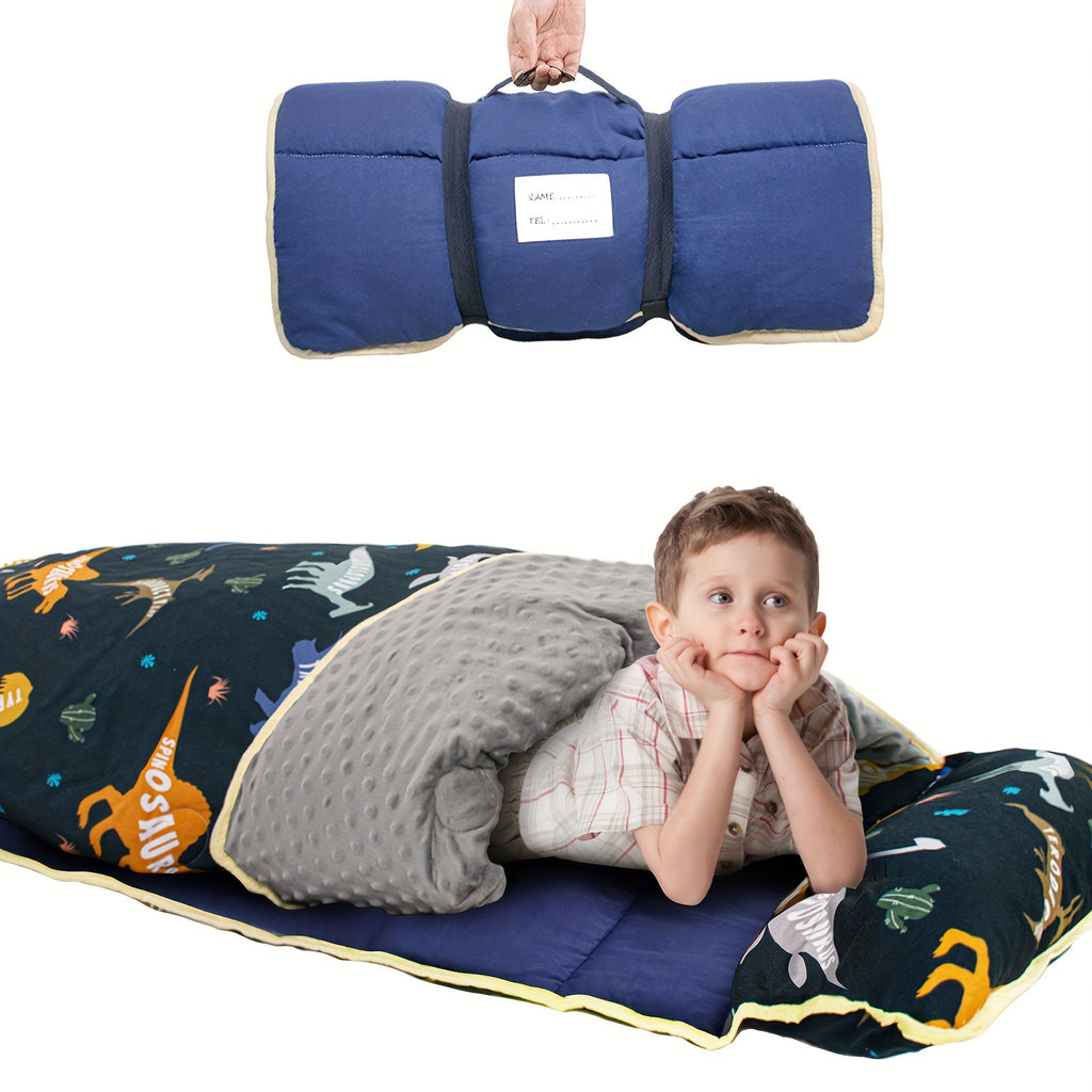 Kids Nap Mat with Pillow Foldable Lightweight Minky Dot Cooling Breathable Portable Preschool Daycare Mat with Name Tag Dinosaur Mermaid Swan Design Gift for Girls Boys Toddlers
