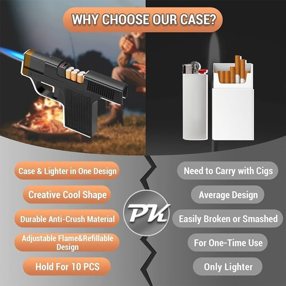 Cigarette Box Lighter Creative Design ¨C Windproof Butane Torch with Adjustable Flame, Cigar & BBQ Lighter, Outdoor Portable Kitchen Baking Essential, Unique Gift Idea (Butane Not Included)