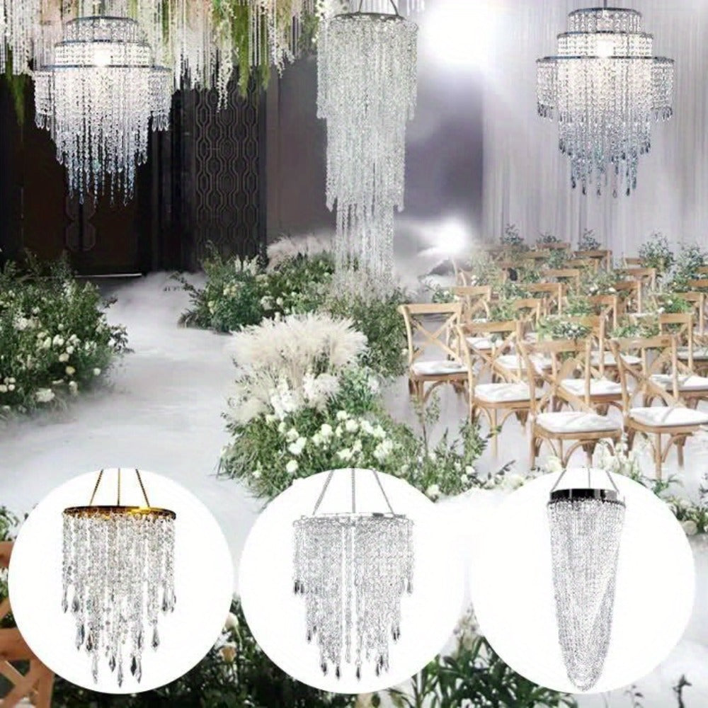 Crystal Beaded Chandelier Lampshade Acrylic Sparkling Droplets Elegant Ceiling Light Fixture Cover for Wedding Party Home Decor Multiple Sizes Branch Style Beadwork Pendant Shade