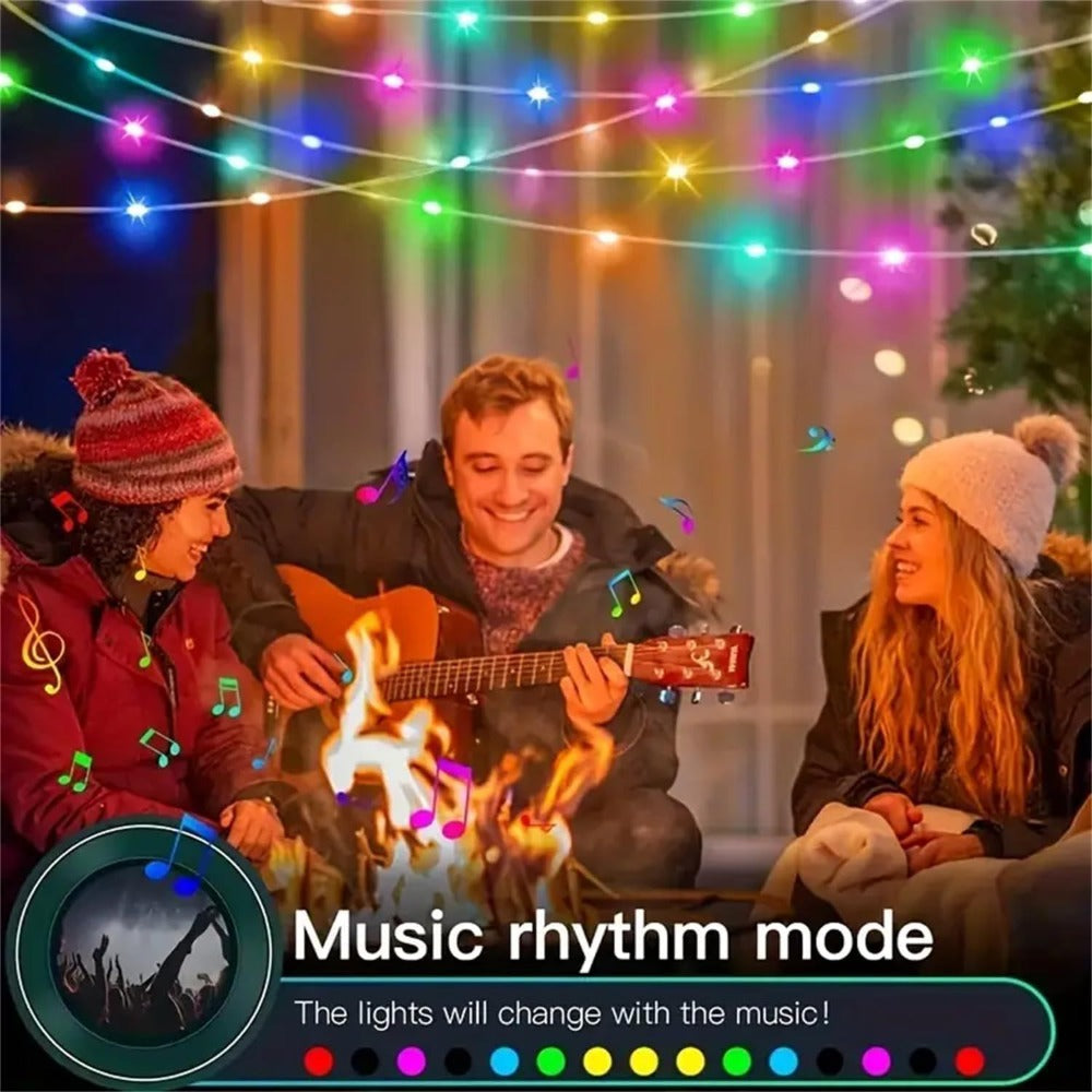 RGB Smart Fairy String Lights with App & Remote Control, Music Sync, IP65 Waterproof, USB Powered Multicolor LED String Lights for Bedroom, Outdoor, Christmas, Party, Wedding Decoration