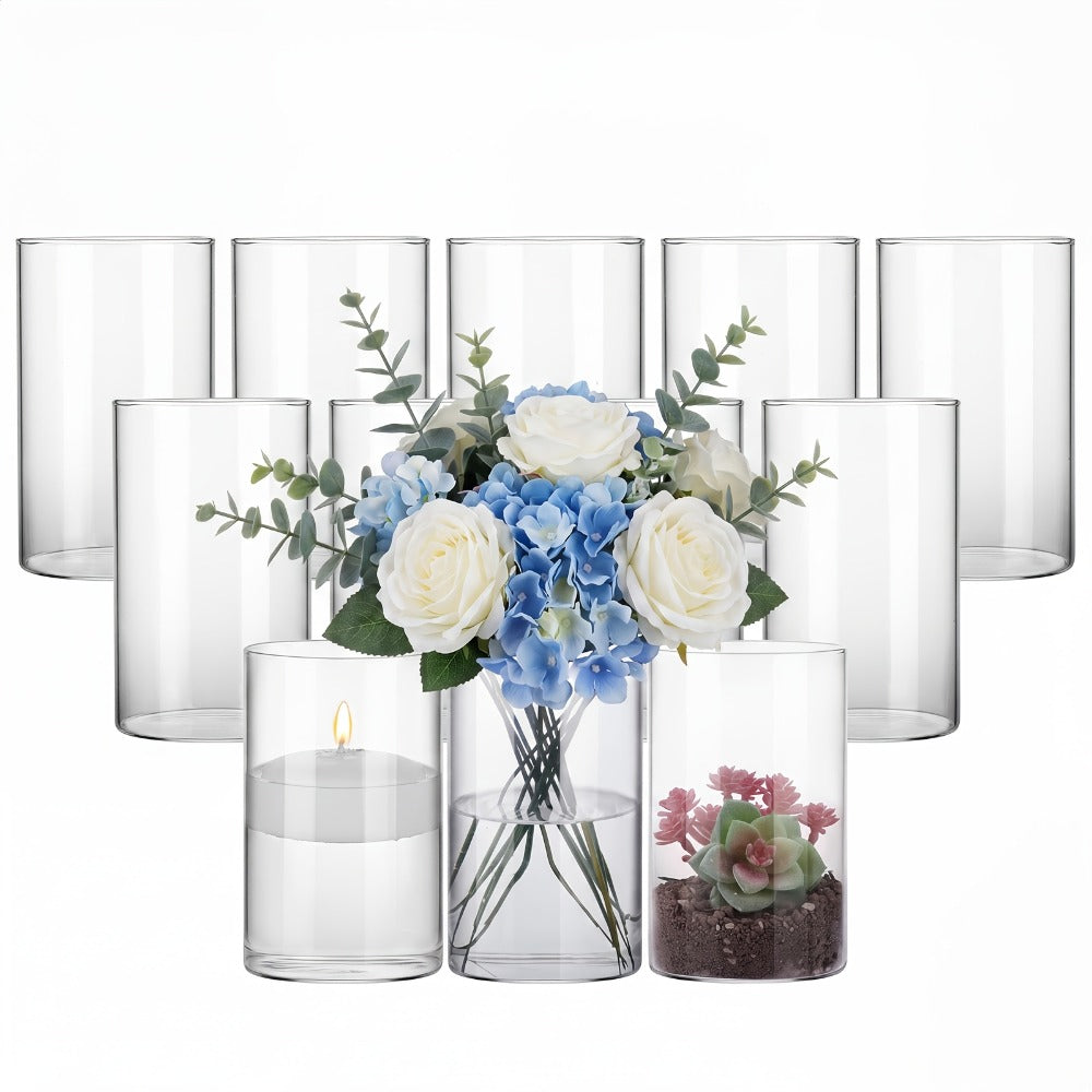 Glass Cylinder Vases for Centerpieces Bulk 12/24pcs ¨C Clear Flower Vases for Wedding Decorations, Floral Arrangements, Home, Restaurant & Party Table Decor, 6x3.4in