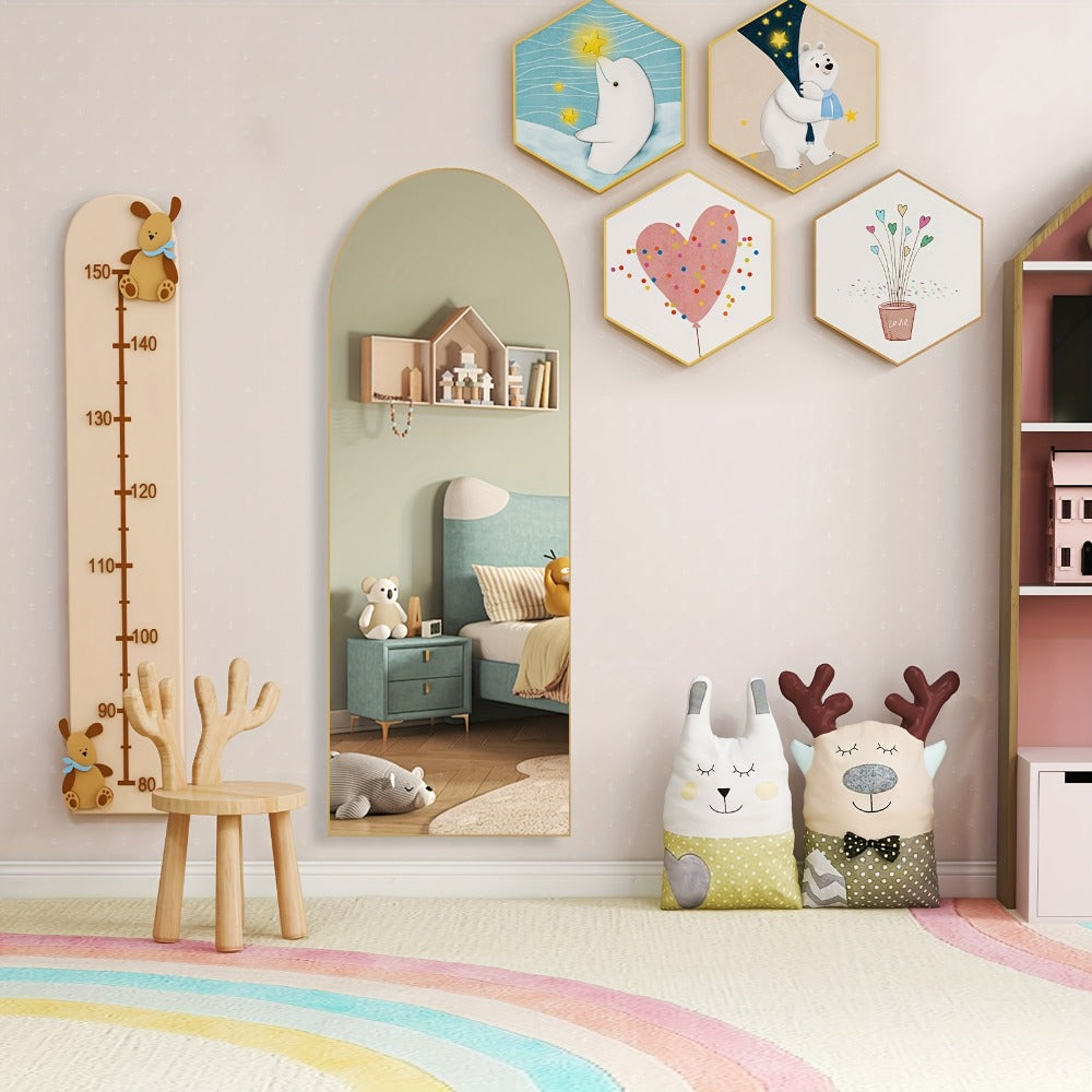 Full Length Mirror 59¡±x16¡± Arched Leaning Wall Mirror, Aluminum Alloy Thin Frame, Vertical or Tilted, Black & Gold