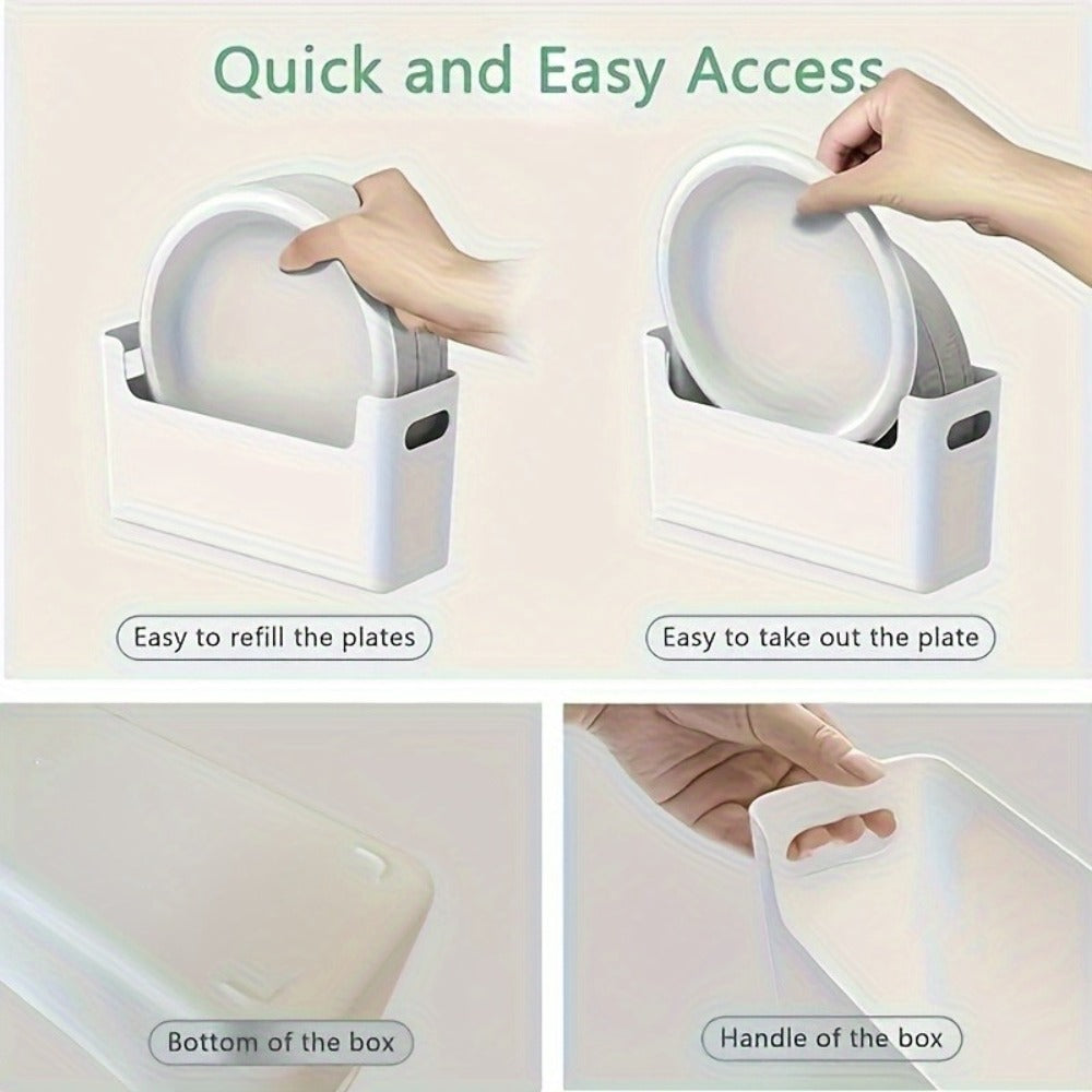Plate Organizer for Kitchen Counter - Stackable Dish Rack for 6 to 9.5 Inch Plates, Durable Plastic Plate Storage with Colorful Lids, Space-Saving Design for Kitchen, RV, Camping or Outdoor Use