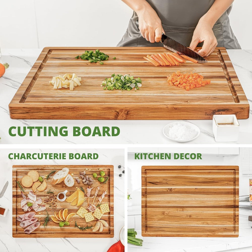 Large Bamboo Wood Cutting Board with Juice Groove Thick Butcher Block for Kitchen Cheese Charcuterie Food Prep Serving Board Multiple Sizes