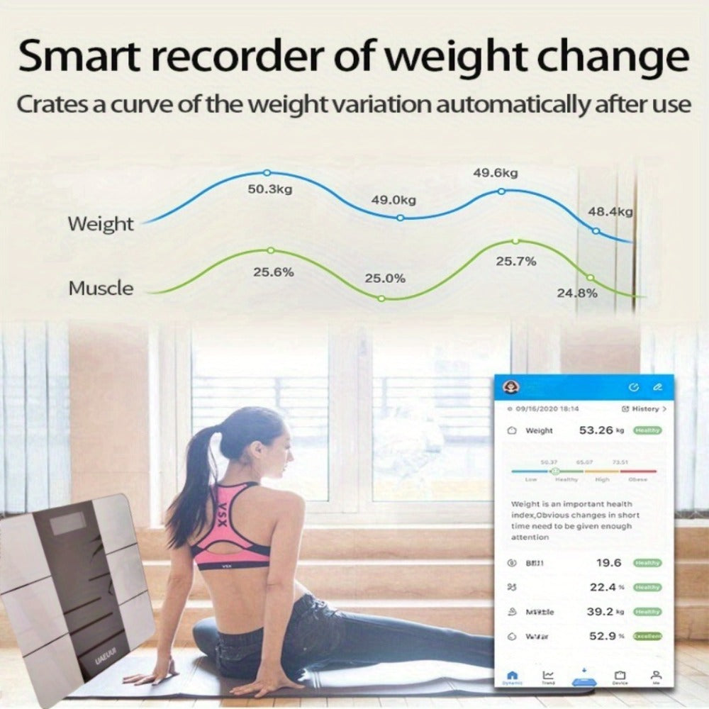 Smart Body Fat Scale with Wireless App Sync ¨C Digital Bathroom Scale, Body Composition Tracker, Battery-Powered, Compact Design for Home & Bathroom, Easy Placement, Gray