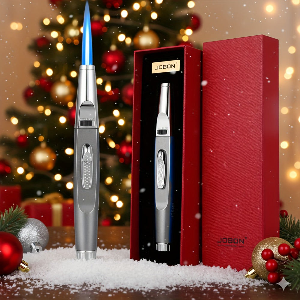 Torch Lighter Refillable with Ignition Lock, JOBON Deluxe High-Temperature Butane Torch for Kitchen Baking, BBQ, Camping, Cigar, Candle, Gift Box Packaging, Adjustable Flame (Gas Not Included)