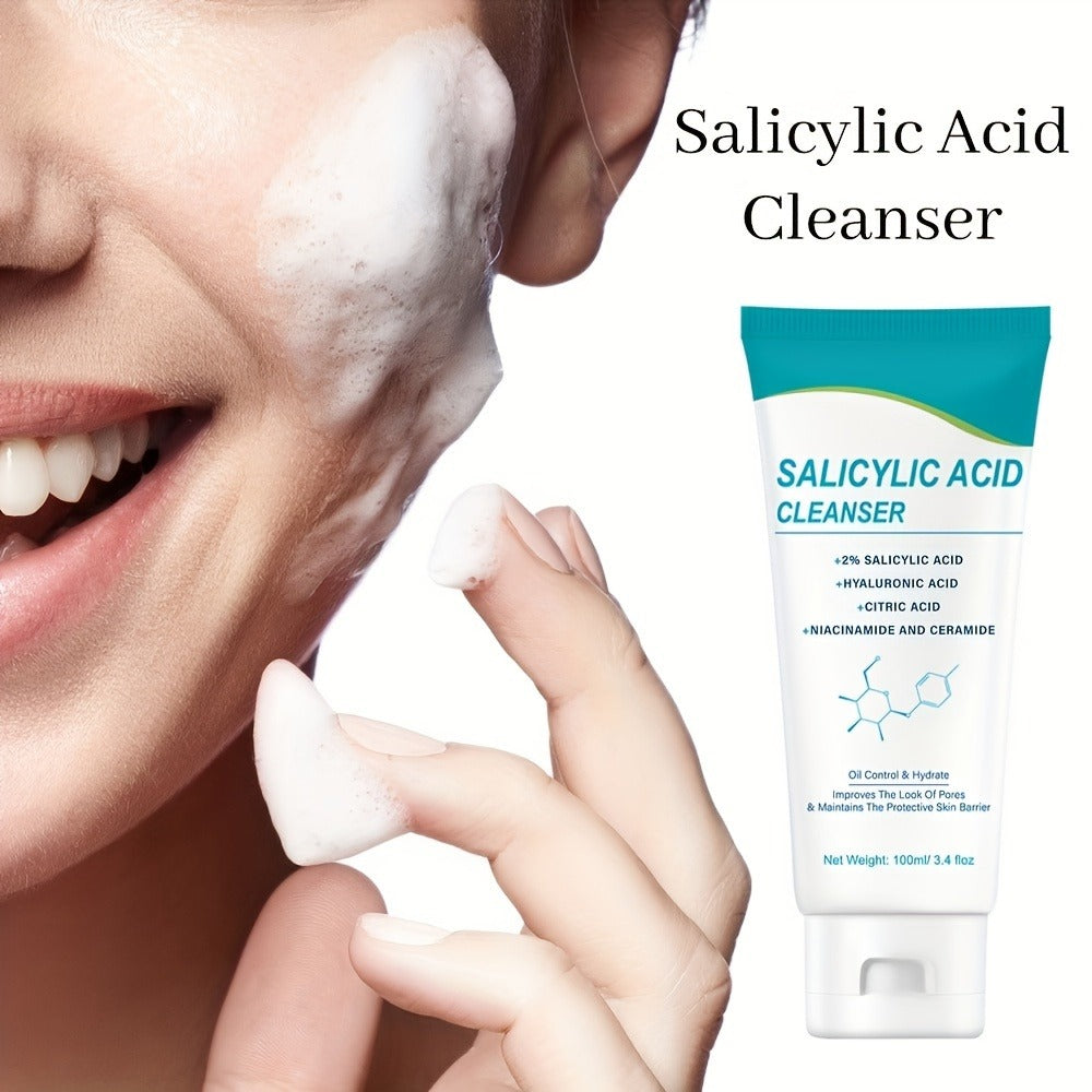 Salicylic Acid Facial Cleanser Gel ¨C Deep Cleansing & Moisturizing with Hyaluronic Acid, Non-Comedogenic, Paraben-Free, Fresh Scent, for All Skin Types, Men & Women, Daily Face Wash