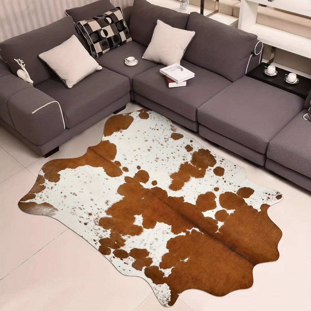 Cowhide Area Rug Faux Animal Print Rug Western Style Non-Slip Floor Mat for Living Room Bedroom Dining Room Office Boho Home Decor Cow Print Carpet