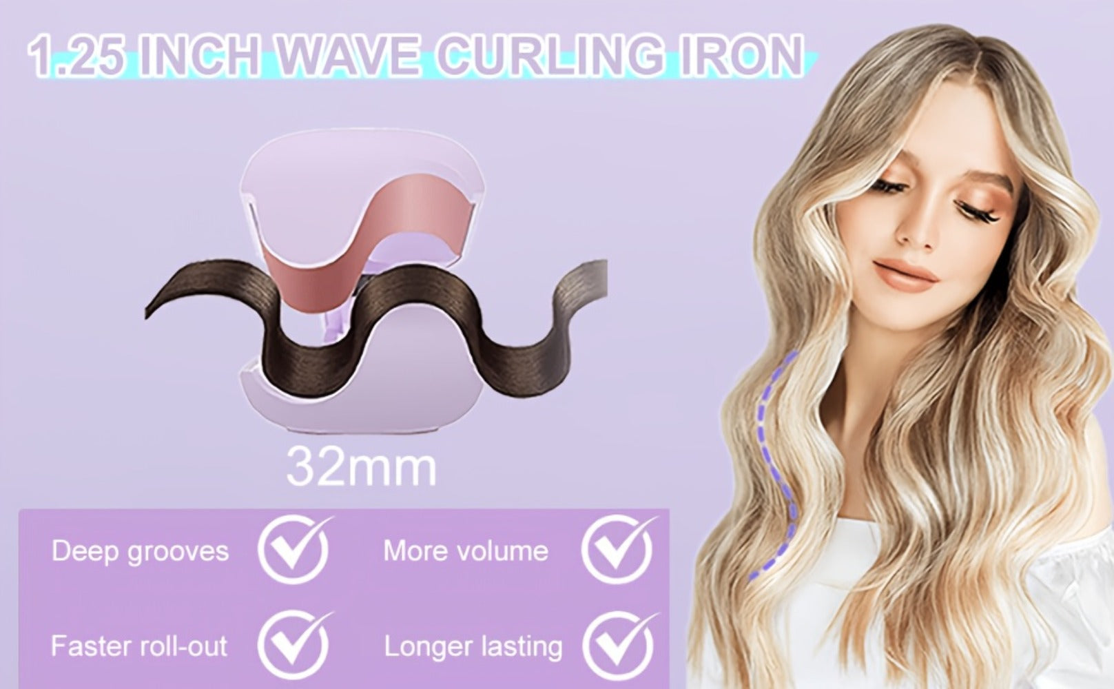Curling Iron 32mm Deep Wave Curler Fast Heating Adjustable Temperature Anti-Scald Salon-Grade Hair Styling Tool Long-Lasting Waves Gift