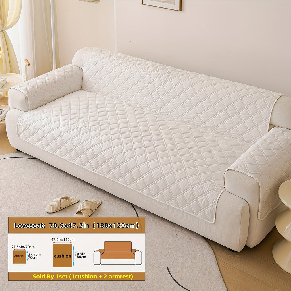 Soundwave Embossed Sofa Cover 3pcs with Armrests - Pet Friendly Anti-Slip Durable Couch Slipcover Set for Loveseat 3 4 Seater Sofa Protection Decoration, 5 Colors