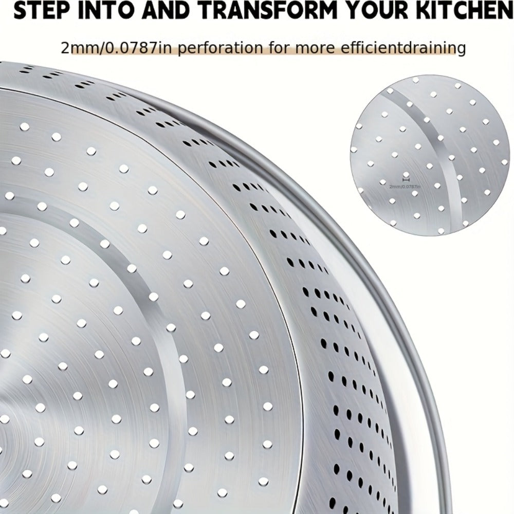 Stainless Steel Colander with Mixing Bowl Set 304 Food Grade Strainer Bowl for Washing Vegetables Fruit Rice Dishwasher Safe Kitchen Colander Sieve Multiple Sizes