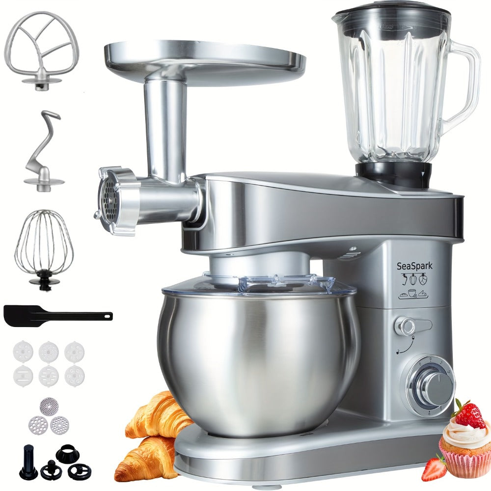 Stand Mixer 6-in-1 400W with 6.3QT Stainless Steel Bowl ¨C 6-Speed & Pulse Tilt-Head Kitchen Mixer with Dough Hook Beater Whisk Juicer Meat Grinder Noodle Press | Electric Food Mixer Black Red Purple Silver
