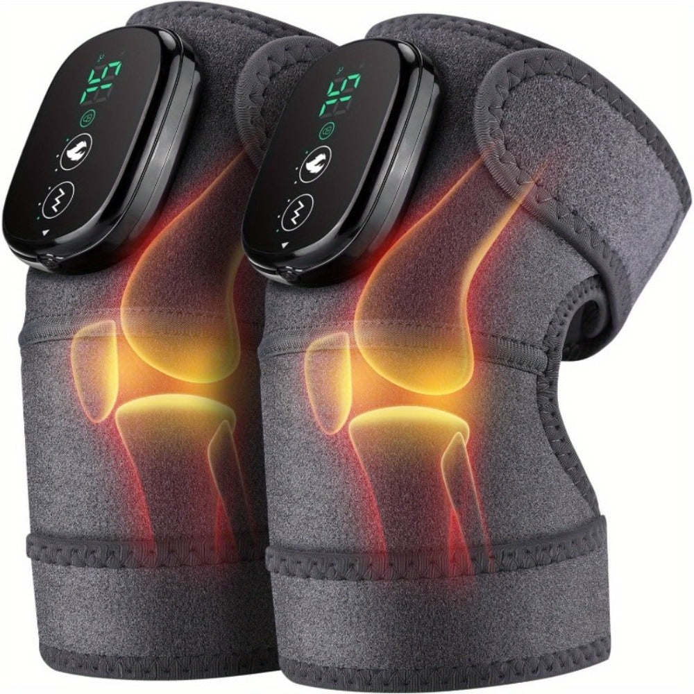 Heating Knee Massager 3-in-1 Wireless Vibrating Knee Brace - Electric Heating Pad with Vibration Massage for Knee, Shoulder & Elbow Pain Relief, Universal Fit, Gray