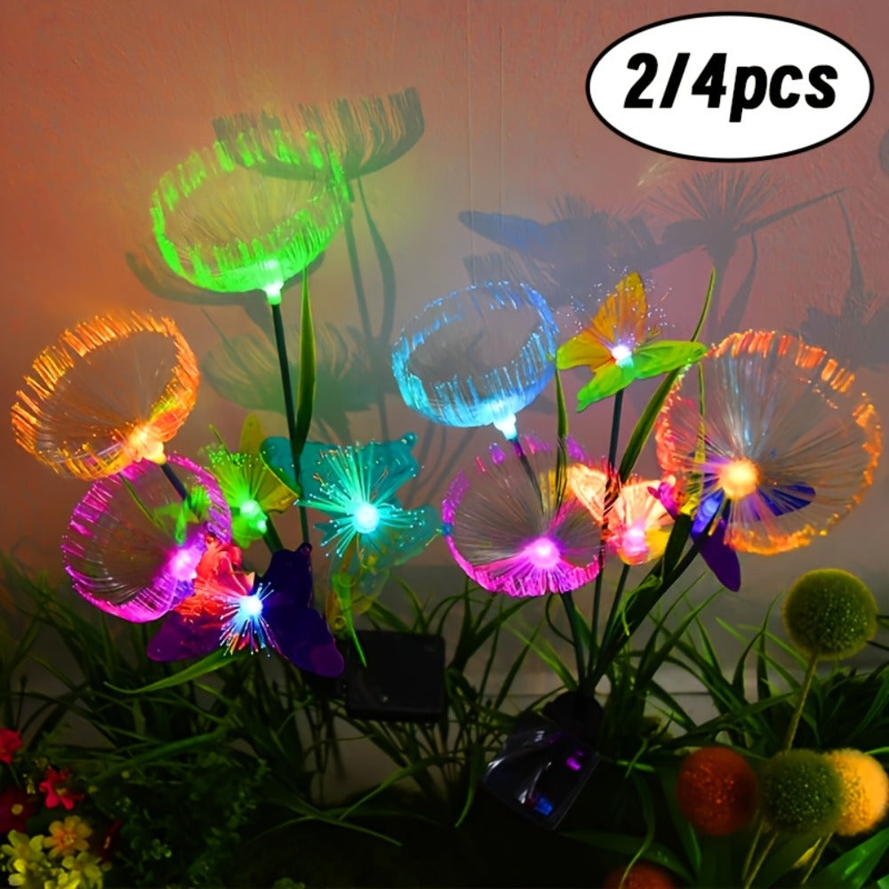 Solar Garden Lights 4-Pack, Fiber Optic Jellyfish Butterfly Stake Lights with 7-Color Changing LED & IP65 Waterproof ¡ª Solar Outdoor Lights for Garden Path, Yard, Patio & Holiday Decor