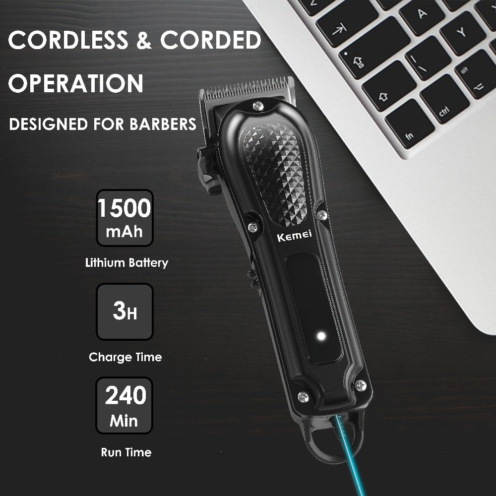 Professional Cordless Hair Cutting Shears ¨C Kemei KM-1071 USB Rechargeable Electric Hair Scissors for Barbers, Salon, Spa & Travel, Portable Haircutting Tool