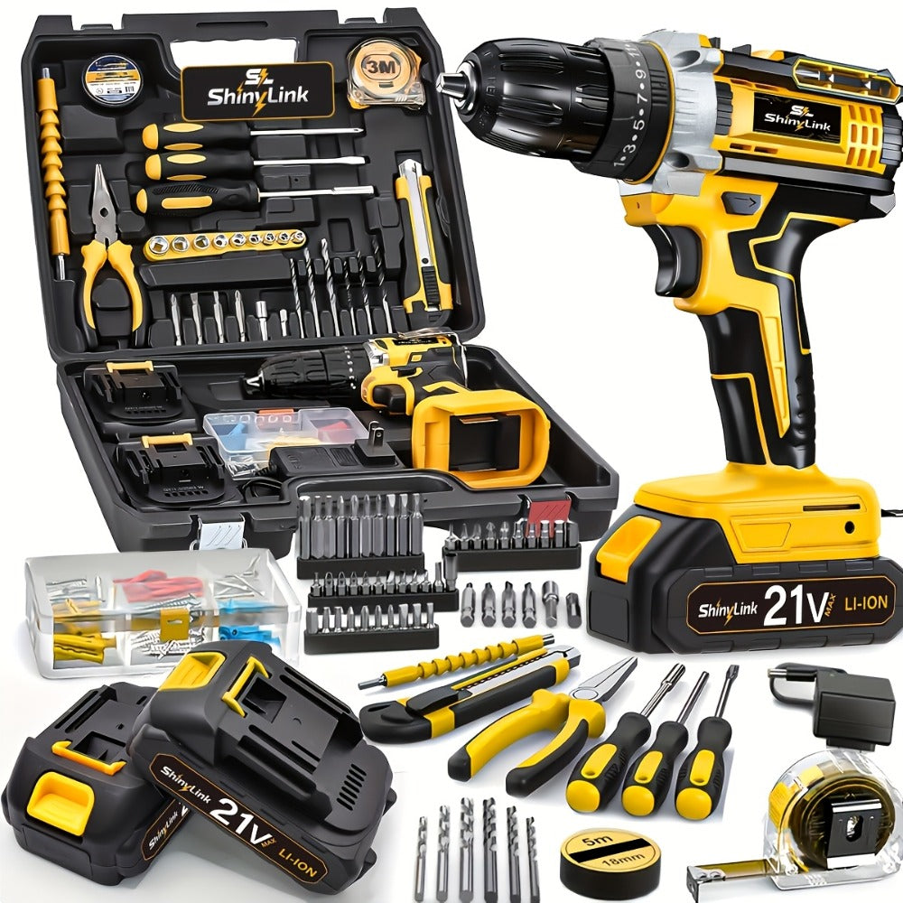 21V Cordless Drill Set Electric Drill Driver Kit with Lithium Battery Screwdriver Bits Hand Tools Toolbox for Home Repair DIY 18 30 136 Piece Kit Gift for Men