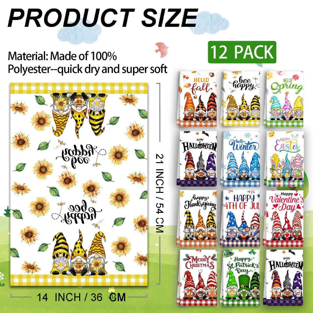 Christmas Kitchen Towels Set 12-Piece Gnome Dish Towels ¨C Absorbent Seasonal Hand Towels for Holiday Kitchen Decor, Tea Towels & Dishcloths