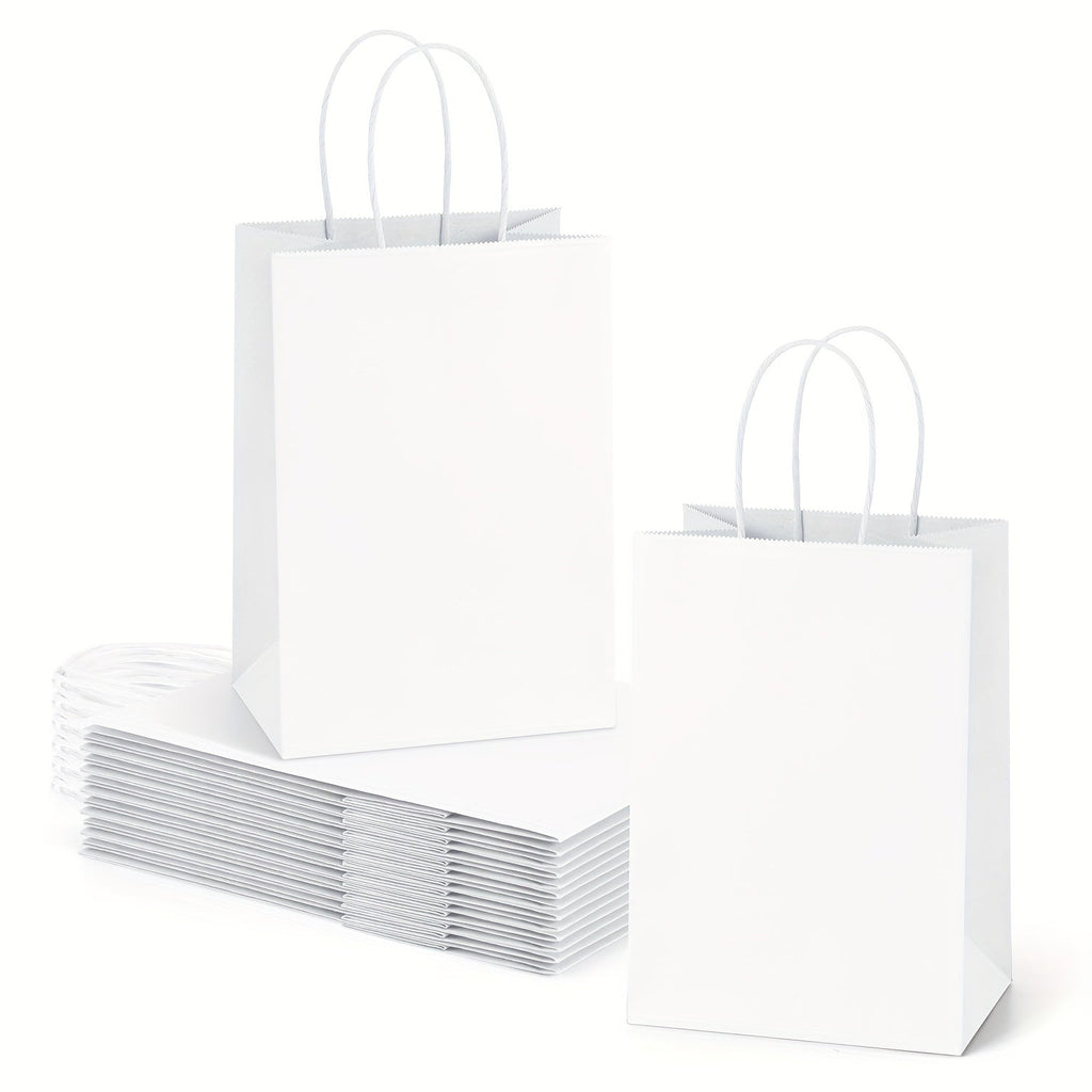 Kraft Paper Gift Bags 100 Pack with Handles | 4.25x2.85x7.85 Inch Small Shopping Bags for Retail, Wedding, Birthday, Party Favor, Coffee, Boutique | Brown, Black, White | Bulk Gift Wrap Bags