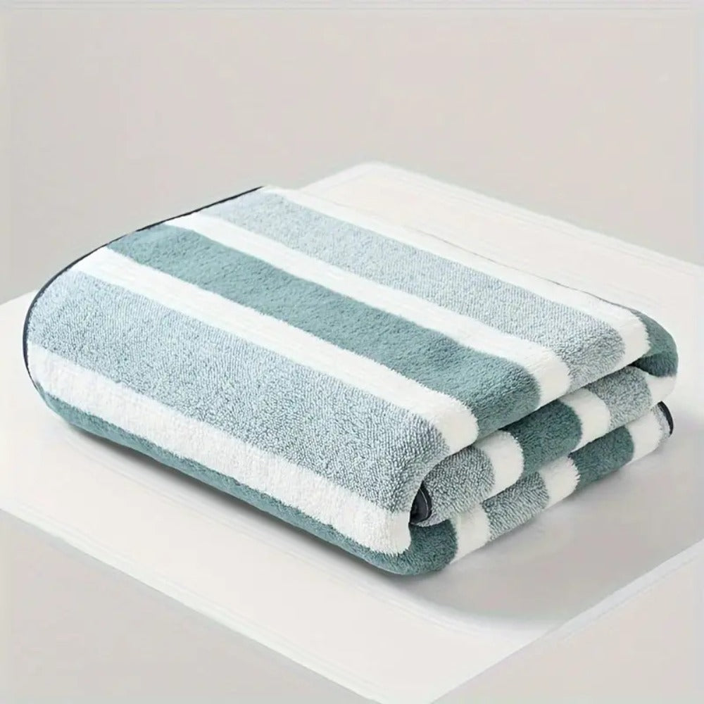 Striped Bath Towel Set 1 or 4 Pack 346GSM - 100% Polyester Super Soft Skin Friendly Absorbent Quick Dry | 70x140cm 27.6x55.1in | Green Gray Red Multi-Color | Home Bathroom Beach Essentials