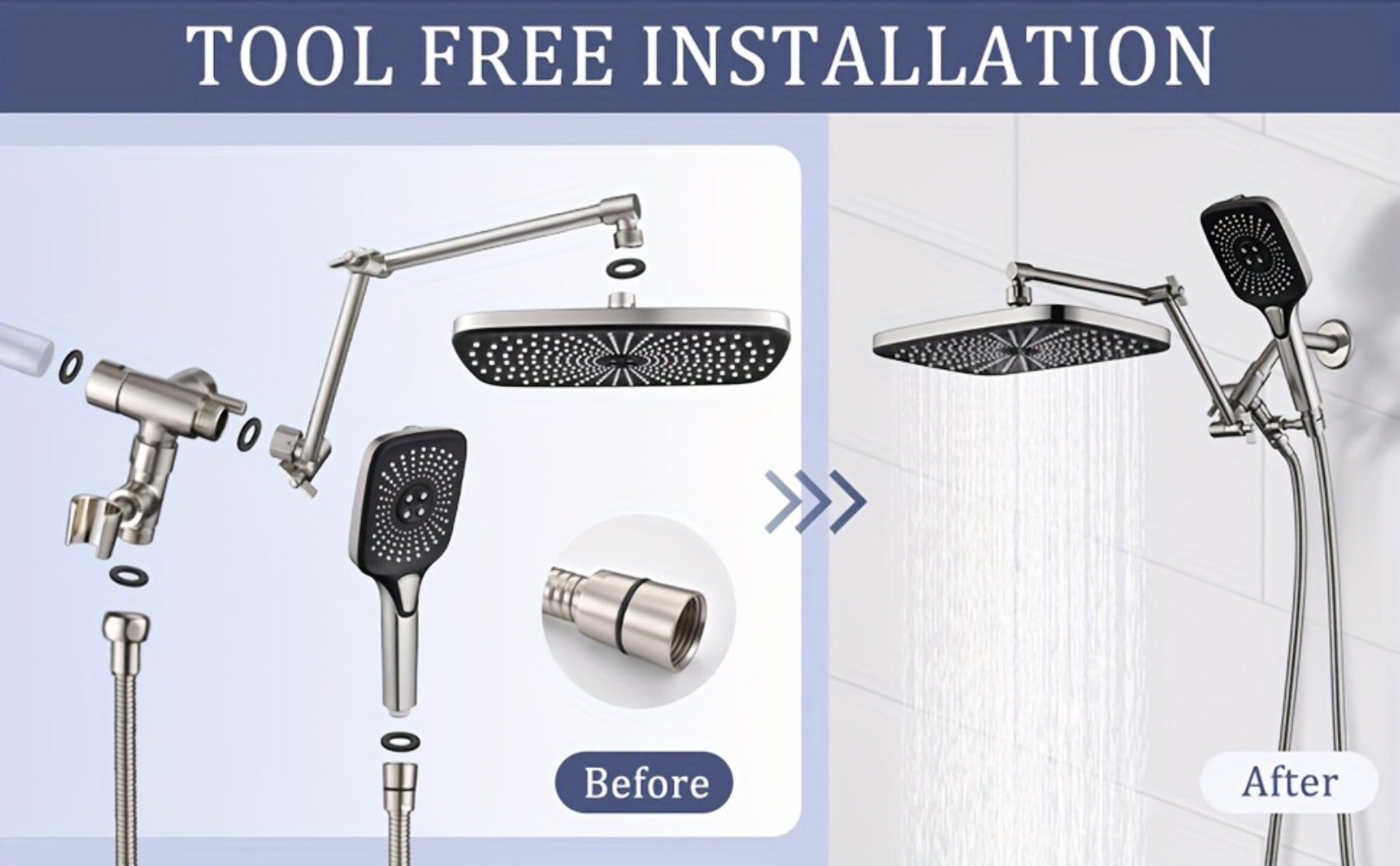 Rain Shower Head with Handheld Combo 12 Inch High Pressure Rainfall Showerhead Set ¨C 4-Function Spray, 3-Way Diverter, 2-Stage Extension Arm & 71¡± Hose, Matte Black / Chrome / Brushed Nickel