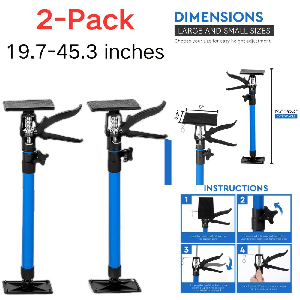 Adjustable Steel Support Rods for Drywall & Cabinet Installation, Extendable Construction Support Poles 19.7¡±-45.3¡± / 45¡±-114¡±, Manual Lifting Tool Height Adjuster for Home Renovation, 2PCS & 4PCS Sets
