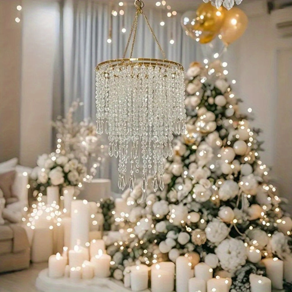 Crystal Beaded Chandelier Lampshade Acrylic Sparkling Droplets Elegant Ceiling Light Fixture Cover for Wedding Party Home Decor Multiple Sizes Branch Style Beadwork Pendant Shade