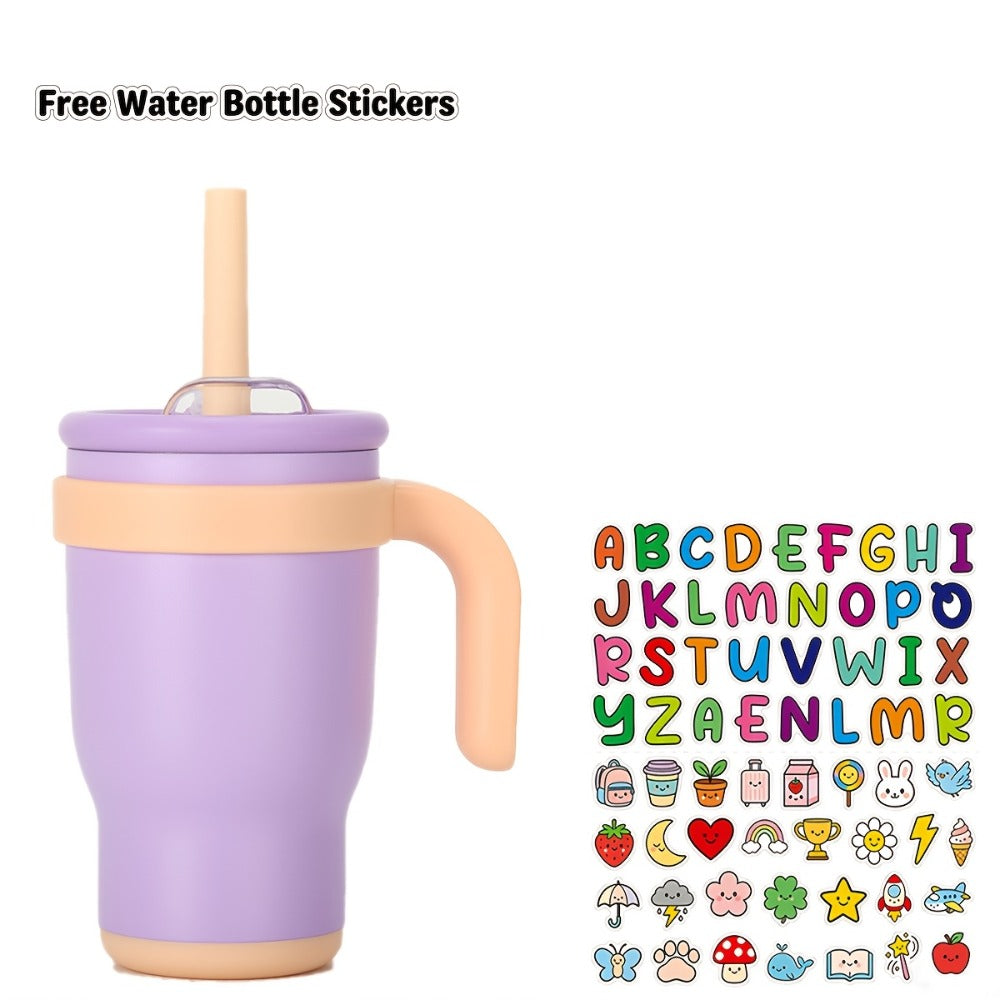 14oz Insulated Tumbler with Handle & Straw - Stainless Steel Travel Coffee Mug with Stickers, Multiple Colors