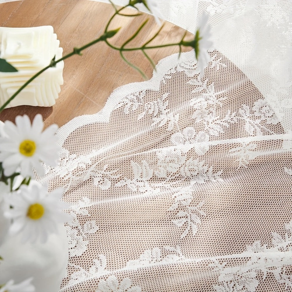 Sheer Lace Curtains 2 Panels Bohemian Floral Semi-Transparent Rod Pocket Window Curtains for Living Room Bedroom All Seasons