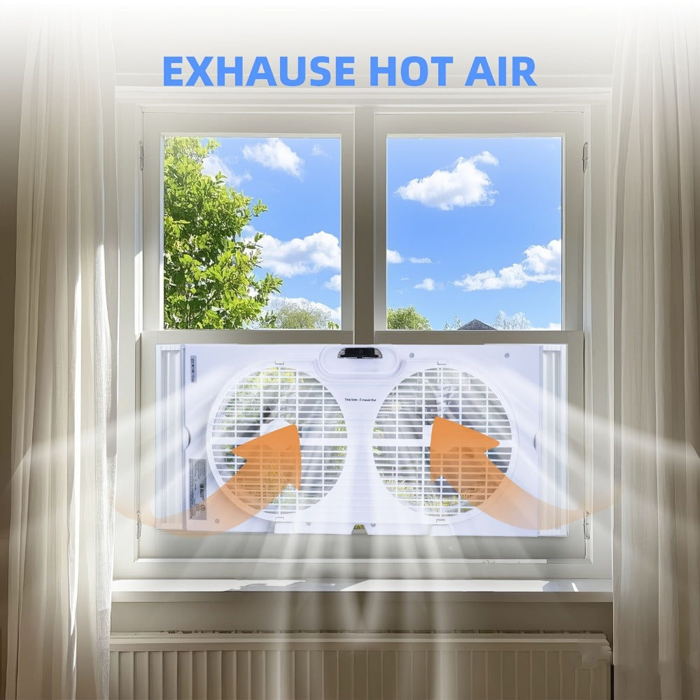 Window Fan 9 Inch Twin Expandable Dual Fan, 3-Speed with Remote Control or Manual Control, Reversible Airflow Indoor Window Fan for Bedroom, Living Room, Kitchen and Office
