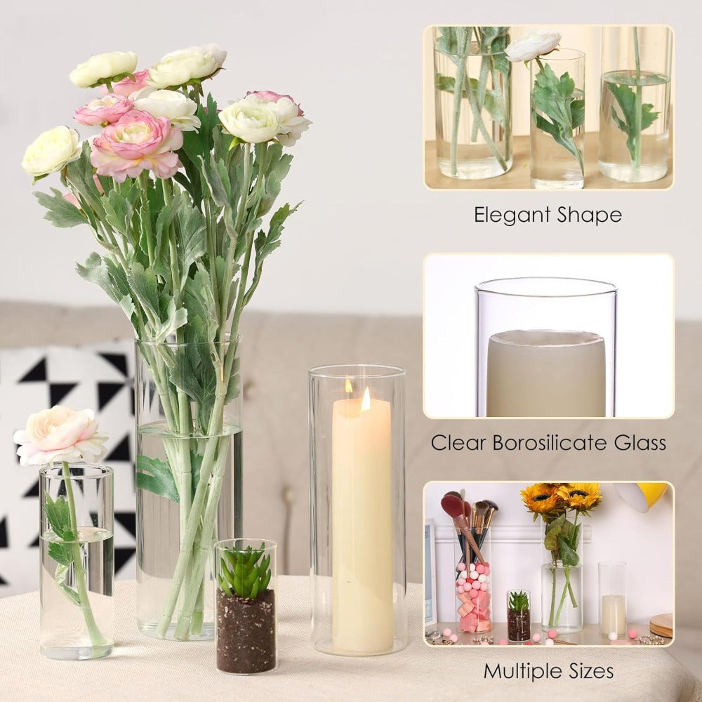 Clear Glass Cylinder Vases Set of 16 ¨C 4 6 8 10 Inch Tall Glass Vases for Centerpieces, Floating Candle Holders, Wedding Table Decor, Party & Home Decoration