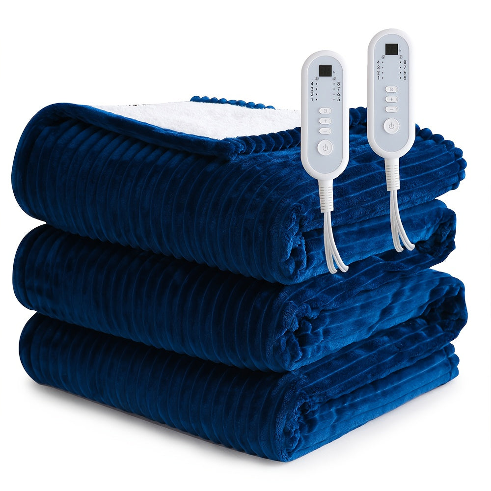 Electric Blanket with Temperature Control and Timer ¨C Extra Large Flannel Heated Blanket, 8 Levels 10-Hour Auto-Off, Machine Washable, PTC+NTC Overheat Protection, Throw Twin Full Queen King