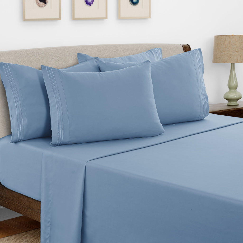 Bed Sheets Set 6 Piece - Soft Brushed Microfiber Fitted Sheet with 16¡± Deep Pocket, Flat Sheet & Embroidered Pillowcases, Hotel Luxury Cooling Bedding, All Seasons, 20 Colors